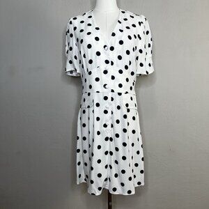 RIXO Mini Dress Laura Polka-Dot White V-Neck Short Sleeve Retro‎ Size Medium